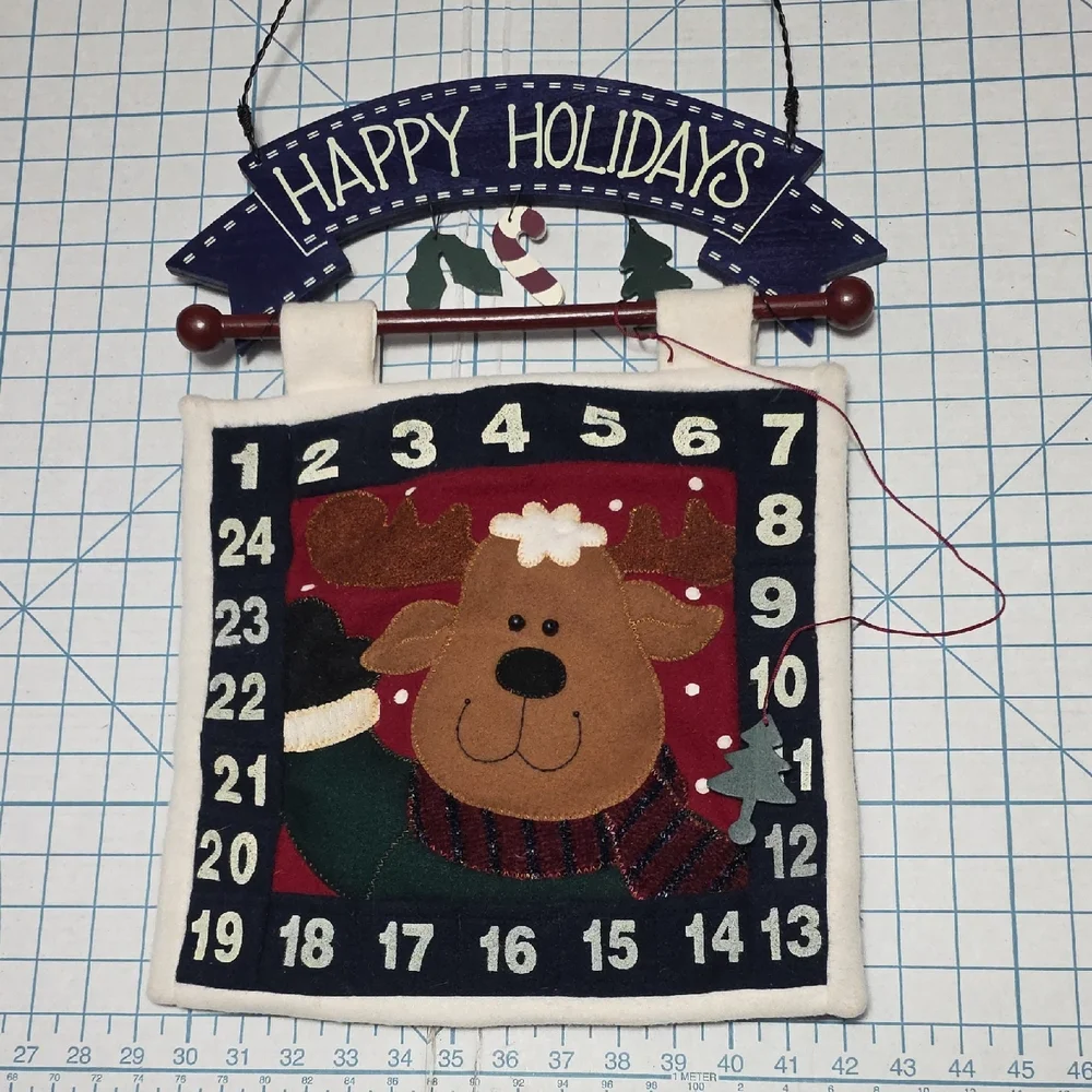 Holiday Reindeer Rustic Felt Hanging‎ Countdown Calendar, Gently Preloved